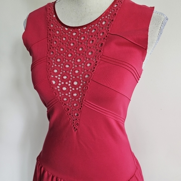 Maje "Acrobat" Hot Pink Eyelet Drop Waist Dress - Picture 4 of 12